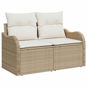 vidaXL Garden Sofa with Cushion Beige 121 x 62 x 69cm Poly Rattan