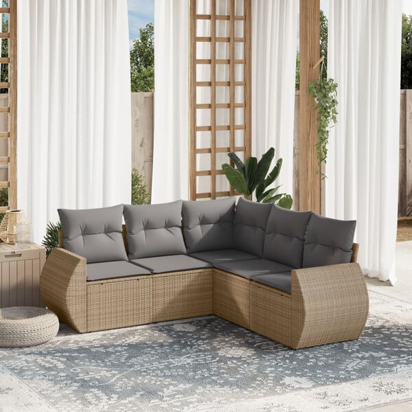 vidaXL 5 Piece Garden Sofa Set with Cushions Beige Poly Rattan