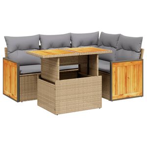 vidaXL 5 Piece Garden Sofa Set with Cushions Beige Poly Rattan