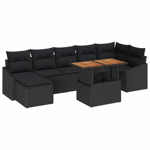 vidaXL Garden Sofa Set with Storage 8 pcs Black Poly rattan