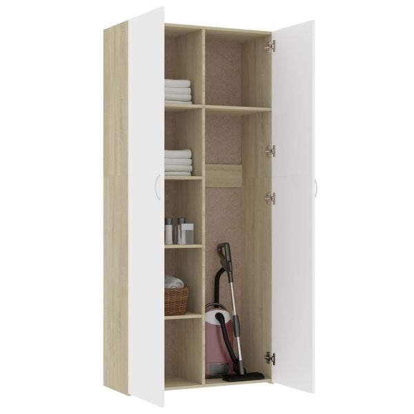 vidaXL Storage Cabinet White and Sonoma Oak 80x35.5x180 cm Engineered Wood