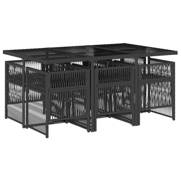 vidaXL 7 Piece Garden Dining Set with Cushions Black Poly Rattan
