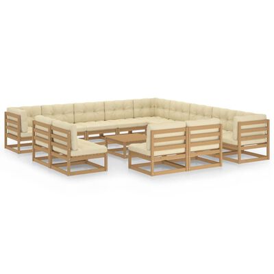 vidaXL 14 Piece Garden Lounge Set&Cushions Honey Brown Solid Pinewood