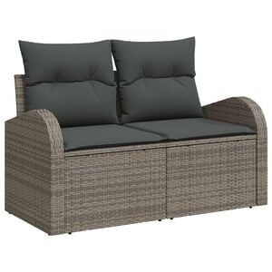 vidaXL Garden Sofa Set with Storage with Pillow 6 pcs Grey Poly Rattan