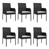 vidaXL 7 Piece Garden Dining Set with Cushions Black Poly Rattan