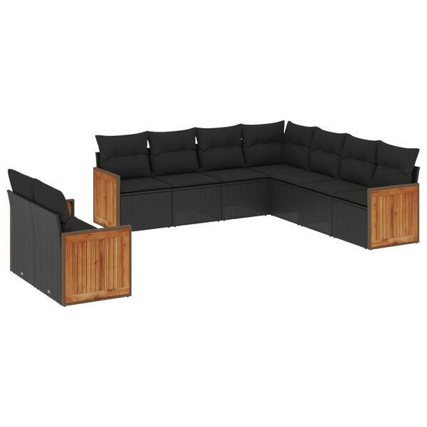vidaXL 9 Piece Garden Sofa Set with Cushions Black Poly Rattan