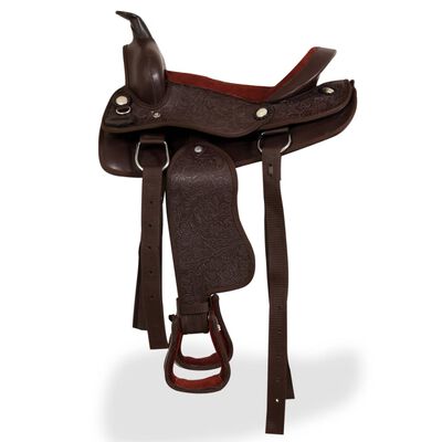 vidaXL Western Saddle. Headstall&Breast Collar Real Leather 13" Brown
