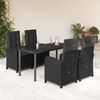 vidaXL 5 Piece Garden Dining Set with Cushions Black Poly Rattan