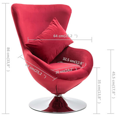vidaXL Swivel Egg Chair with Cushion Red Velvet