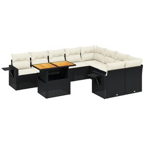 vidaXL 10 Piece Garden Sofa Set with Cushions Black Poly Rattan