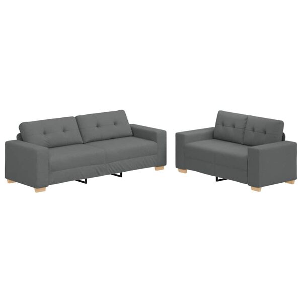 vidaXL 2 Piece Sofa Set with Cushions Dark Grey Fabric