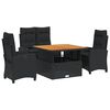 vidaXL 4 Piece Garden Dining Set with Cushions Black Poly Rattan