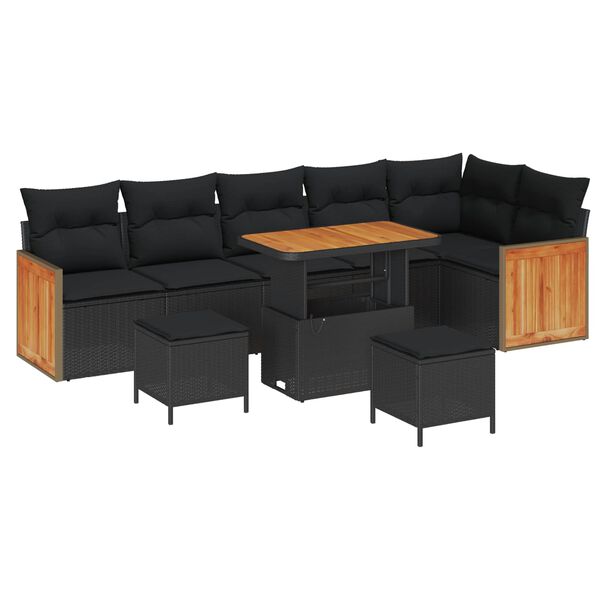 vidaXL Garden Sofa Set with Cushion 11 pcs Black Poly Rattan