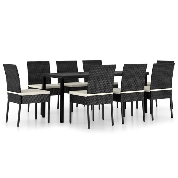 vidaXL 9 Piece Garden Dining Set Poly Rattan Black