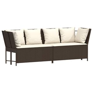 vidaXL Garden Sofa with Cushions Brown Poly Rattan