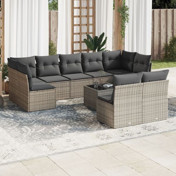 vidaXL 10 Piece Garden Sofa Set with Cushions Grey Poly Rattan