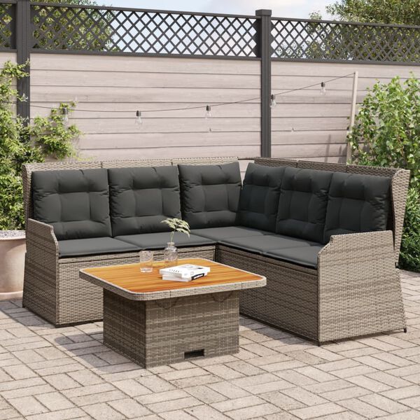 vidaXL 4 Piece Garden Lounge Set with Cushions Grey Poly Rattan