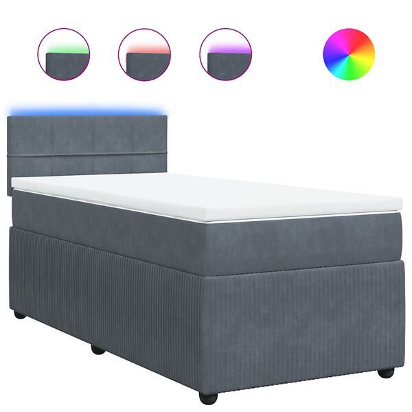 vidaXL Box Spring Bed with Mattress Dark Grey King Single Velvet