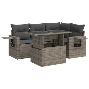 vidaXL 5 Piece Garden Sofa Set with Cushions Grey Poly Rattan
