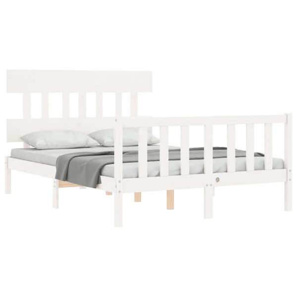 vidaXL Bed Frame without Mattress White Double Solid Wood Pine