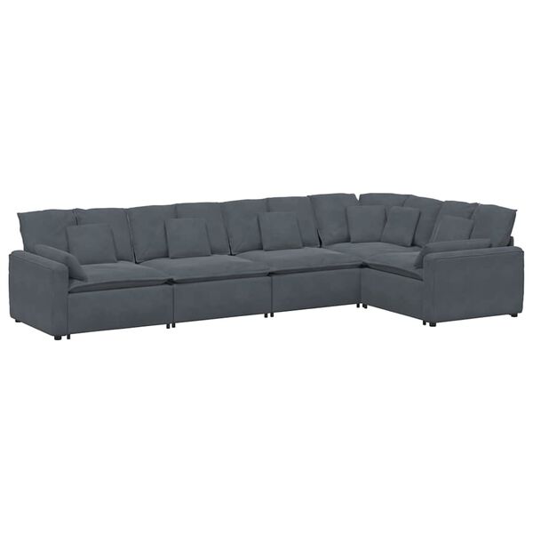 vidaXL Modular Sofa with Cushions Velvet Dark Grey