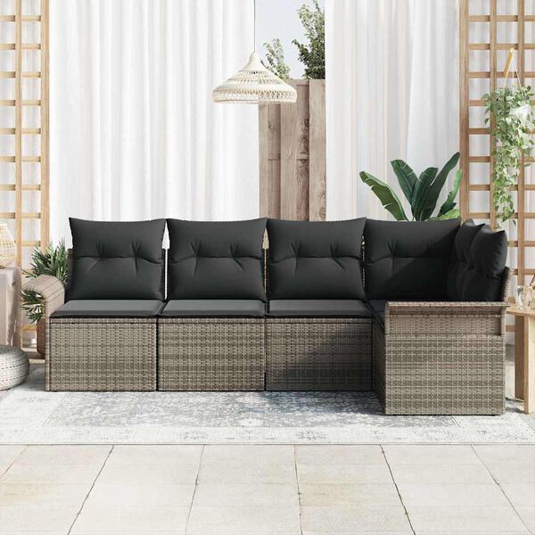 vidaXL Garden Sofa Set with Storage 5 pcs Grey Poly Rattan