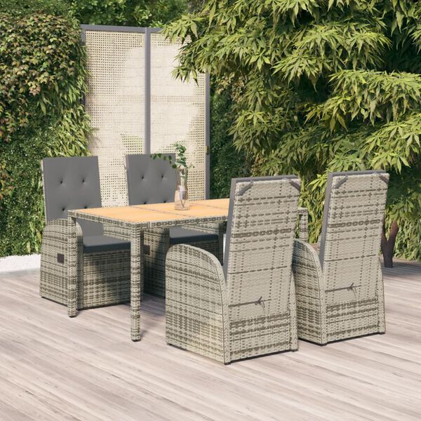 vidaXL 5 Piece Garden Dining Set with Cushions Grey Poly Rattan