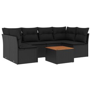 vidaXL 7 Piece Garden Sofa Set with Cushions Black Poly Rattan