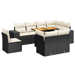 vidaXL 9 Piece Garden Sofa Set with Cushions Black Poly Rattan