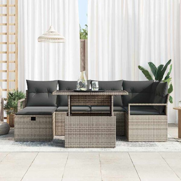 vidaXL Garden Sofa Set with Cushion 7 pcs Grey Poly rattan
