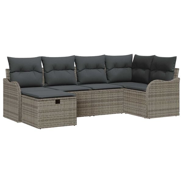 vidaXL Garden Sofa Set with Cushion Manual 6 pcs Grey Poly rattan