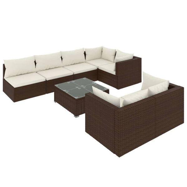vidaXL 8 Piece Garden Lounge Set with Cushions Brown Poly Rattan
