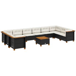vidaXL 11 Piece Garden Sofa Set with Cushions Black Poly Rattan
