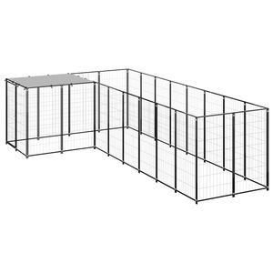 vidaXL Dog Kennel | Black and silver grey | Powder-coated steel and polyethylene