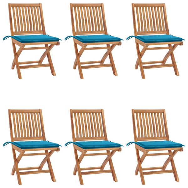 vidaXL Folding Garden Chairs with Cushions 6 pcs Solid Teak Wood