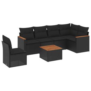vidaXL 7 Piece Garden Sofa Set with Cushions Black Poly Rattan