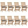 vidaXL Folding Chairs with Grey Cushions 8 pcs Solid Teak Wood