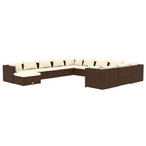 vidaXL 12 Piece Garden Lounge Set with Cushions Poly Rattan Brown