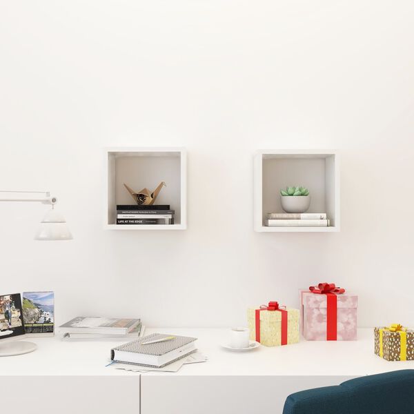 vidaXL Wall Cube Shelves 2 pcs High Gloss White 26x15x26 cm