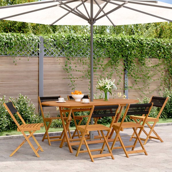 vidaXL Folding Garden Chairs 6 pcs Black Solid Wood Acacia