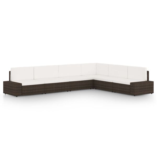 vidaXL 6 Piece Garden Lounge Set with Cushions Brown Poly Rattan