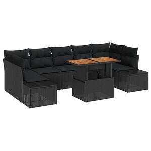 vidaXL Garden Sofa Set with Storage 8 pcs Black Poly rattan