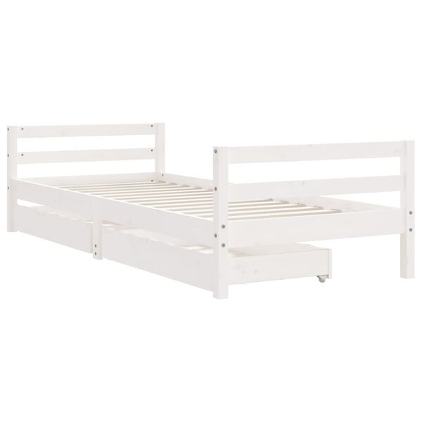 vidaXL Kids Bed Frame with Drawers White 90x190 cm Solid Wood Pine