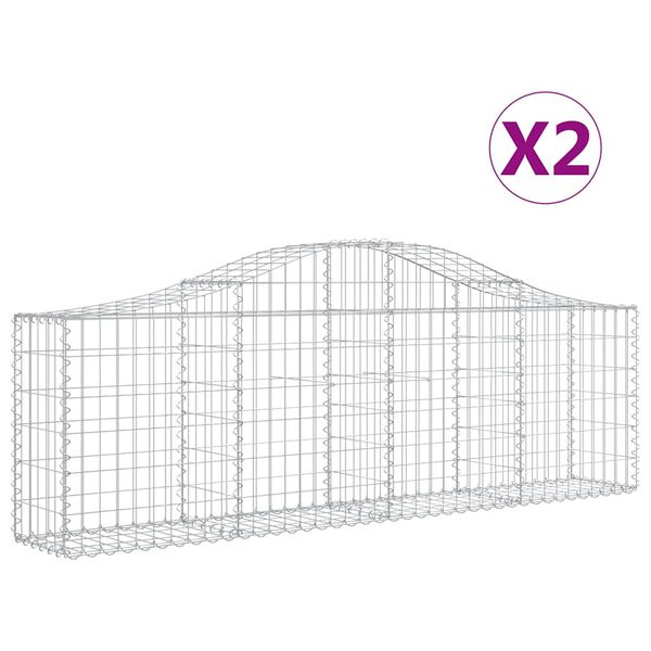 vidaXL Arched Gabion Baskets 2 pcs 200x30x60/80 cm Galvanised Iron