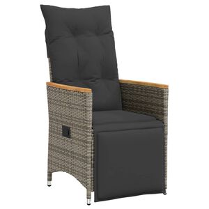 vidaXL Reclining Garden Chair with Cushions Grey Poly Rattan