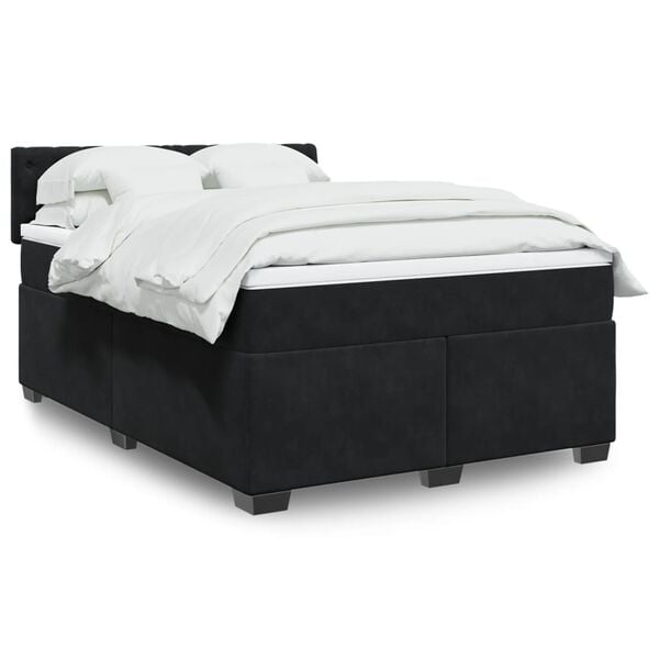 vidaXL Box Spring Bed with Mattress Black Queen Velvet