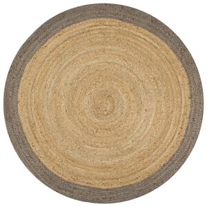 vidaXL Area Rug | Natural and Grey | Braided Jute | 90 cm | Decorative Inlays