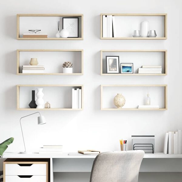 vidaXL Wall Cube Shelf 6 pcs Sonoma Oak 60x15x23 cm Engineered Wood