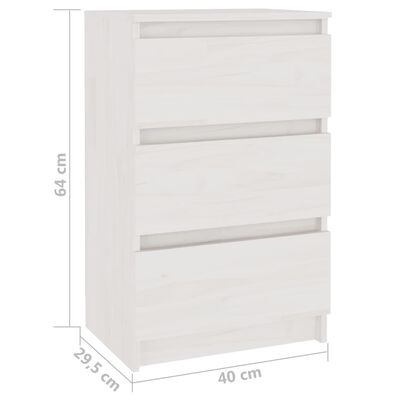 vidaXL Bedside Cabinet White 40x29.5x64 cm Solid Pine Wood