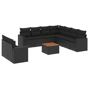 vidaXL 10 Piece Garden Sofa Set with Cushions Black Poly Rattan